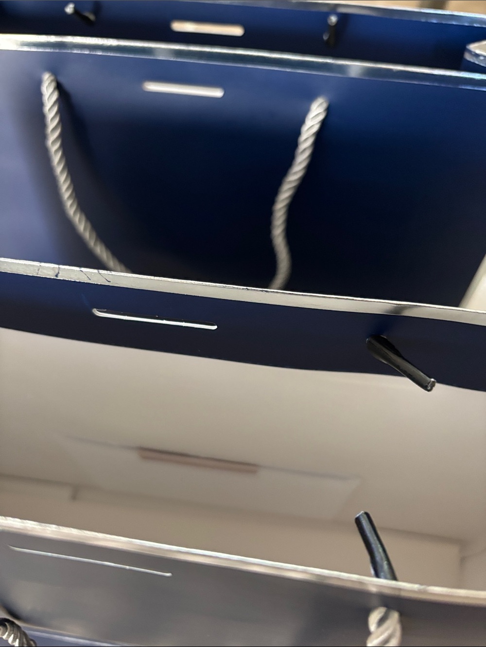 Two Navy Blue/Silver Border Gift Bags with an Enclosed Card Pocket